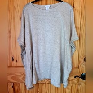 J. Jill Poncho Sewn Armholes/Sides Stretch Knit Tunic 100% Linen Mini Fringe XSS